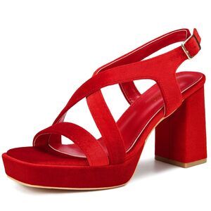 Camssoo Red Velvet Chunky Platform Heels  Size 9.5  Going Out Hoco Prom Formal